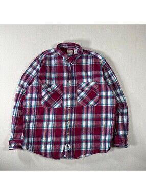 Vintage Five Brother Men's Large Red Plaid Flannel Shirt 100% Cotton
